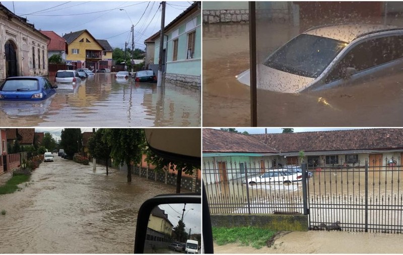 VIDEO | Orașul Aiud, inundat în urma unei viituri. Un bebeluș, salvat de pompieri din calea apelor. Case și străzi inundate, traficul feroviar, dat peste cap