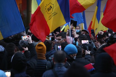 George Simion, la o manifestație organizată de AUR