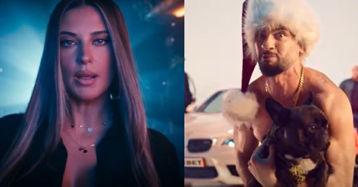 Antonia într-o reclamă pentru jocurile de noroc/ Dorian Popa cu un fes de Moș Crăciun în cap și un câine în brațe, într-o reclamă pentru o platformă de pariuri sportive