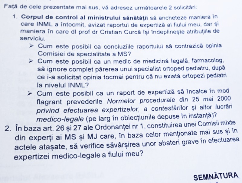 Ultima parte a memoriului Roxanei Burnei, în care le pune mai multe întrebări celor de la Corpul de Control