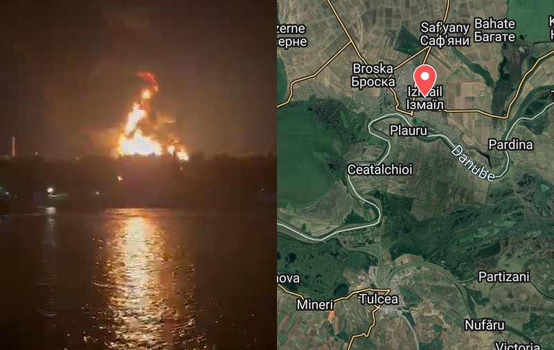 Atac rusesc la 15 km de Tulcea, în portul Ismail, pe Dunăre. Exploziile au fost vizibile de pe teritoriul României. VIDEO