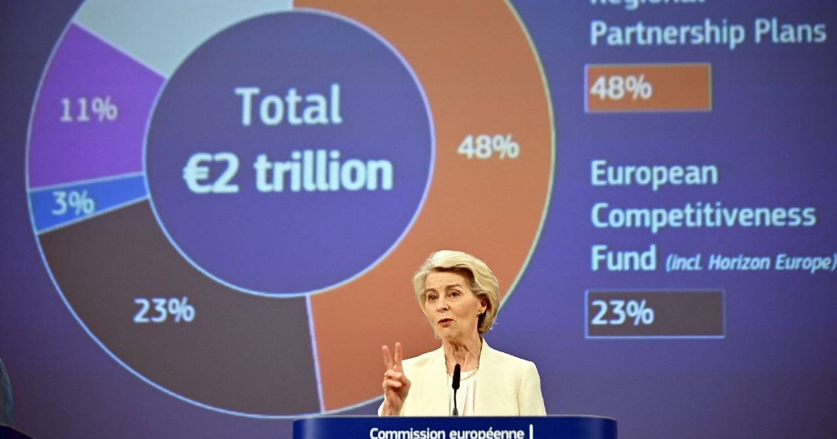 Președinta Comisiei Europene, Ursula von der Leyen, susține o conferință de presă despre bugetul 2028-2034 la Bruxelles, Belgia, pe 16 iulie 2025
