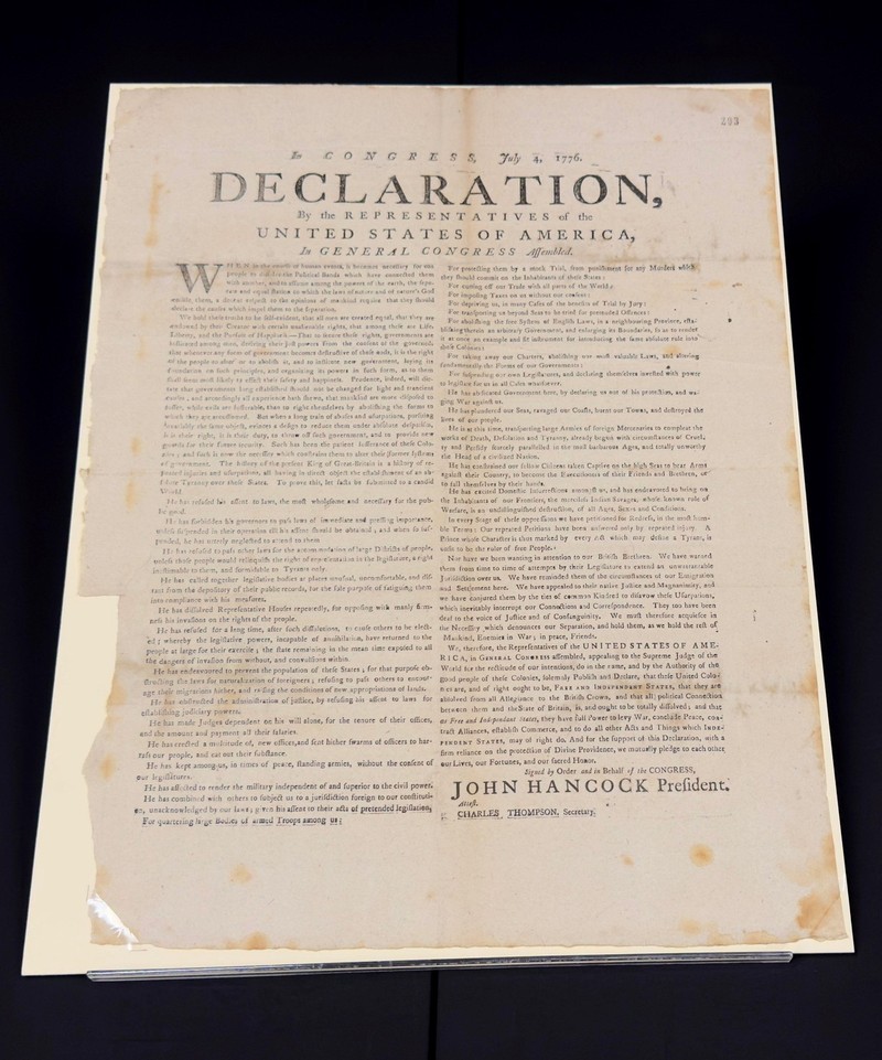 O copie extrem de rară a Declarației de Independență a SUA, veche de 250 de ani, găsită în corespondența veche a Marinei britanice