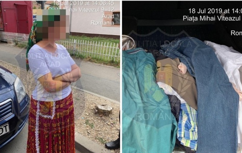 Femeie din Arad, amendată de două ori în cinci minute. Vindea haine pe trotuar și a înjurat polițiștii