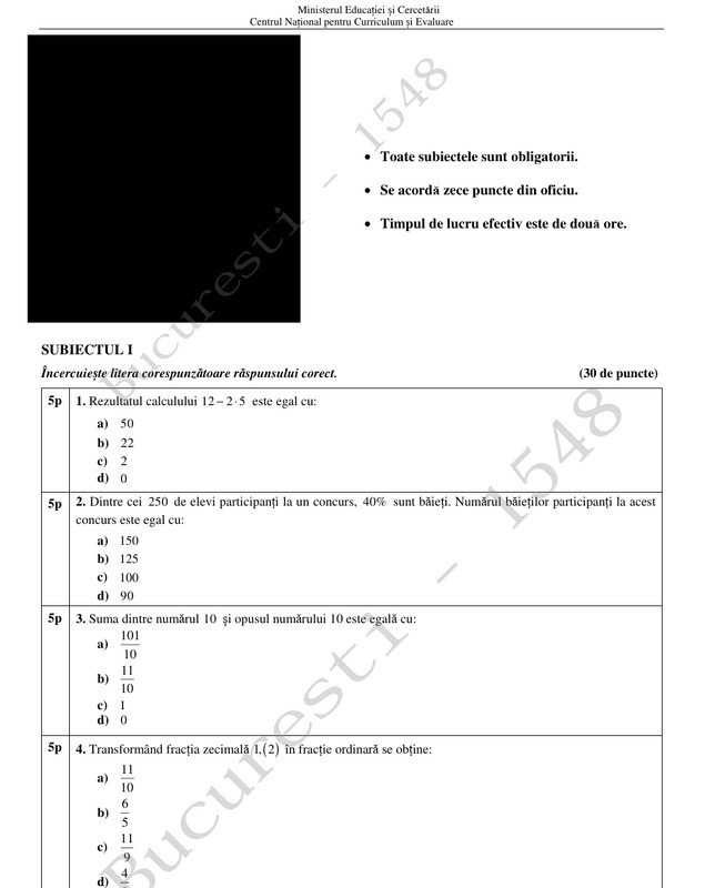 Subiectele la matematică la Evaluarea Națională 2026. Ce a picat la a doua probă a examenelor pentru clasa a 8-a
