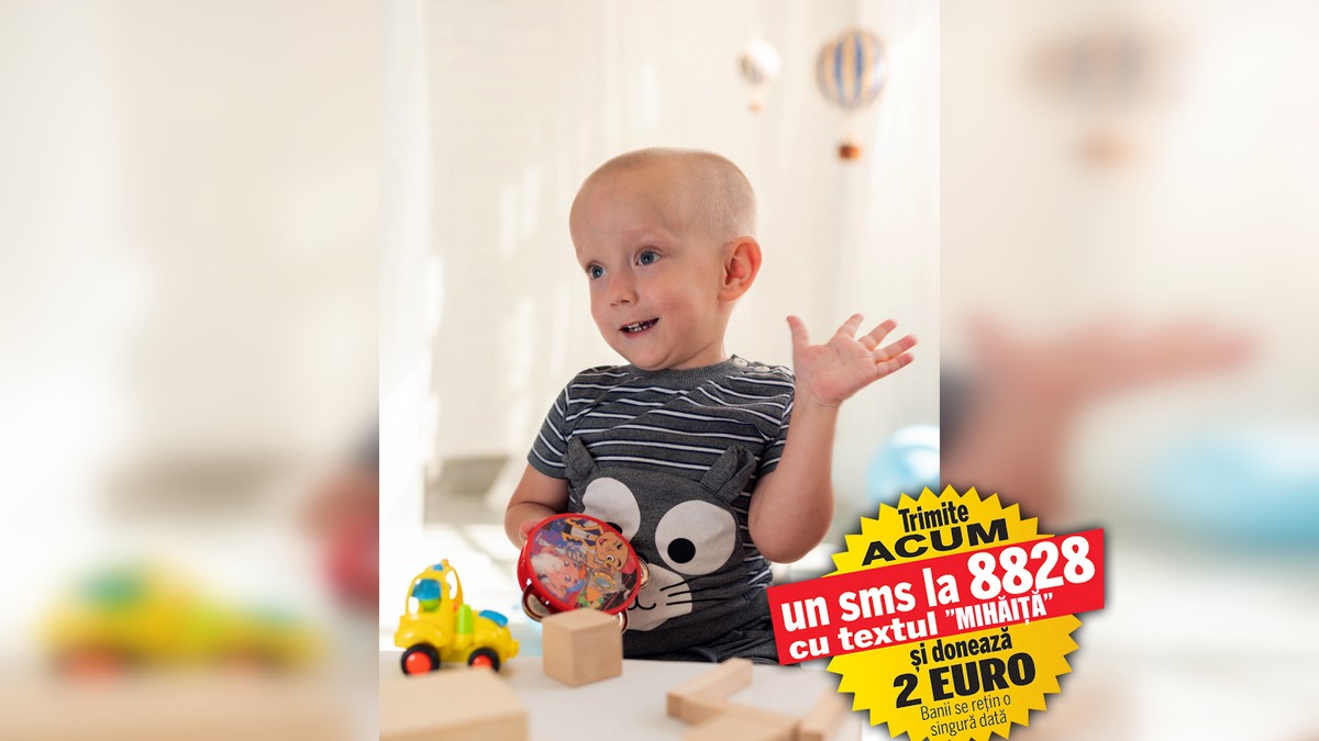 Mihăiță suferă de amiotrofie spinală și, pentru a putea învinge boala, are nevoie de peste 2.100.000 de dolari. De un an și jumătate, copilul nu poate să meargă