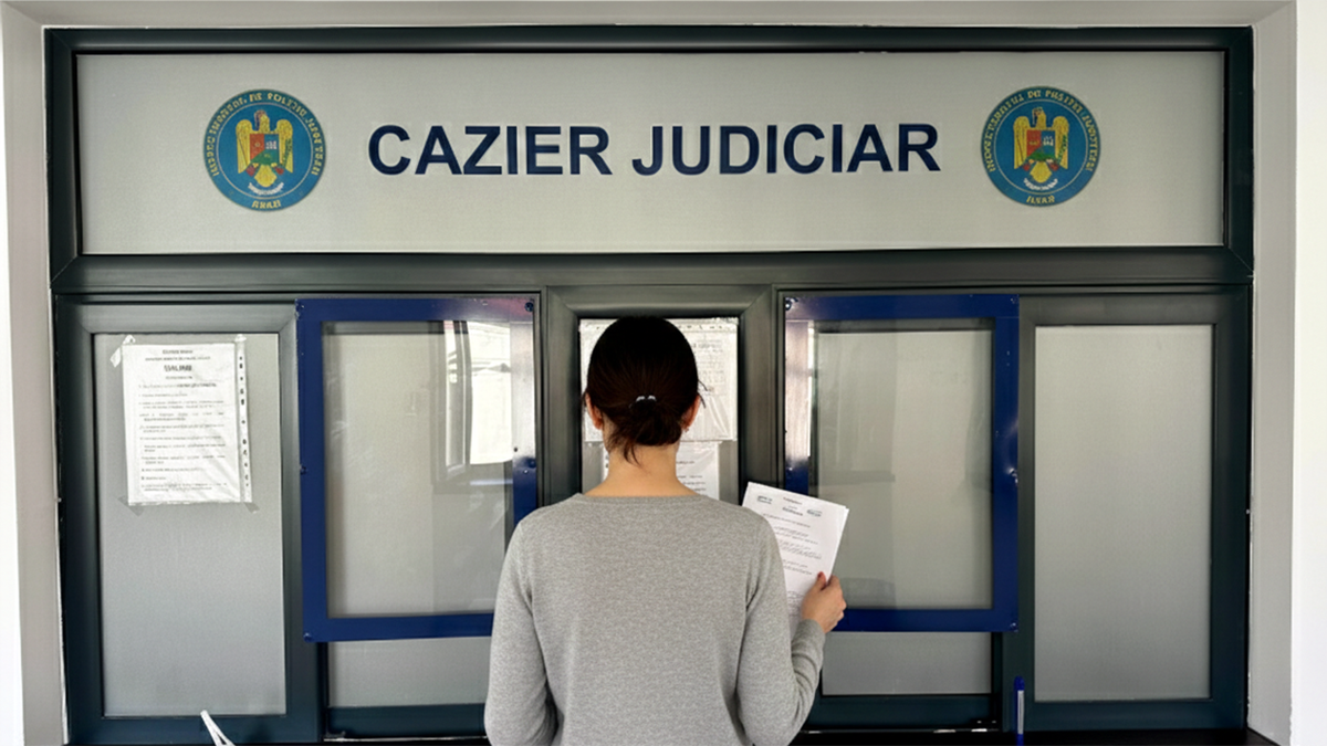Tânără la un ghișeu pentru eliberarea cazierului judiciar