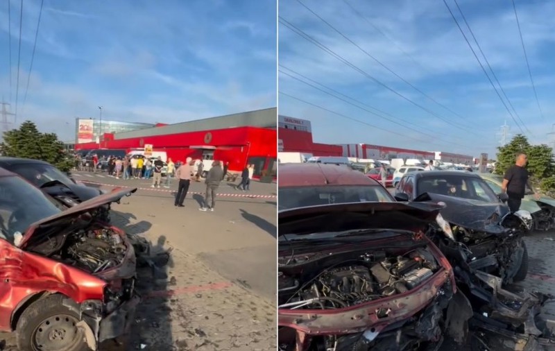 O șoferiță a făcut prăpăd în parcarea de la Dragonul Roșu, lângă București. 11 mașini au fost distruse, iar doi oameni au fost răniți