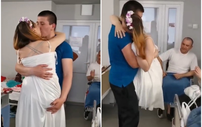 VIDEO | Momente emoționante într-un spital din Liov. O asistentă care și-a pierdut ambele picioare într-o explozie s-a căsătorit cu iubitul ei