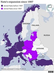 Harta NATO are un spațiu gol în nordul Europei. Deocamdată. Sursa: BBC