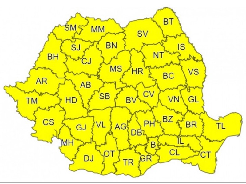 Codul galben este valabil pentru perioada 18 septembrie, ora 02:00 - 18 septembrie, ora 20:00.