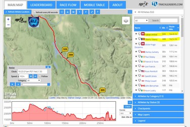 Captură de ecran cu situația concurenților din maratonul Yukon Artic Ultra. Sursă: Montane Yukon Arctic Ultra 2020 Live Tracker