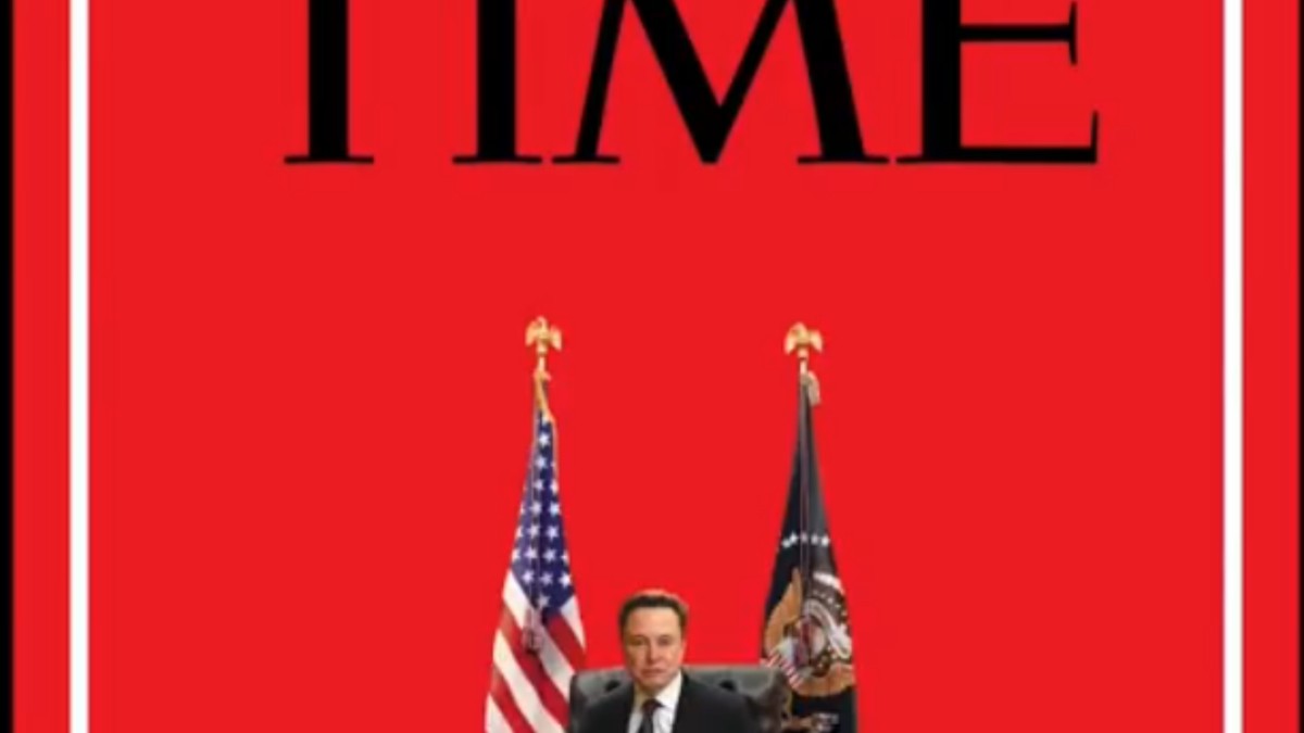Elon Musk pe coperta revista Time, în Biroul Oval.
