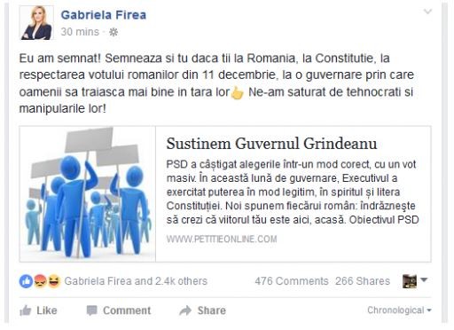 Gabriela Firea și-a închis contul de Facebook