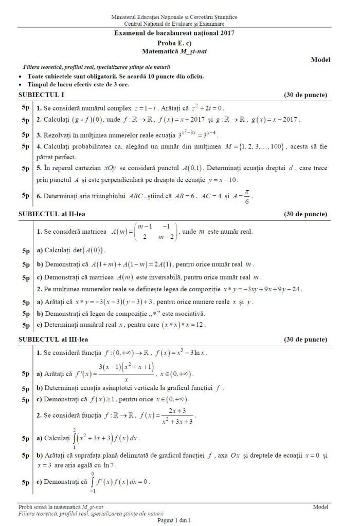 Subiectele date la BAC la matematică.