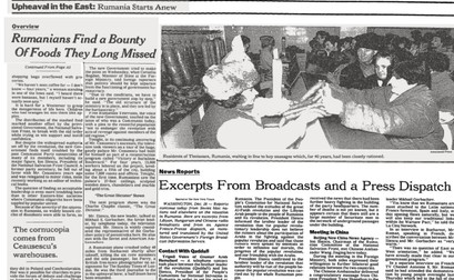 Ediția New York Times din 29 decembrie 1989 relata situația de la București după execuția lui Ceaușescu