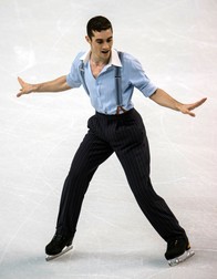 epa05240204 Javier Fernandez of Spain competes during the Men Free Skate Program portion of the 2016 ISU World Figure Skating Championships at the TD Garden in Boston, Massachusetts, USA, 01 April 2016. The Championship will be held from 30 March through 02 April 2016. EPA/CJ GUNTHER