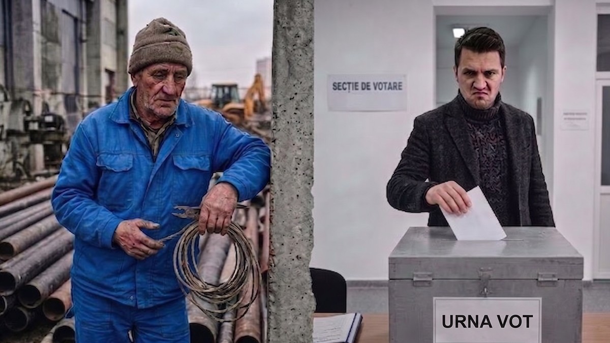 colaj dintre un muncitor si un votant antipatic