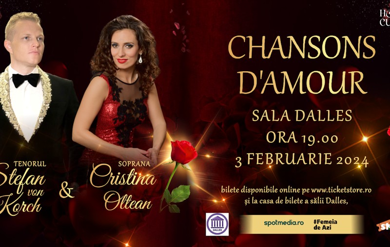 CHANSONS D’AMOUR  – concert de arii şi duete de dragoste în premieră pe 3 februarie, la Sala Dalles