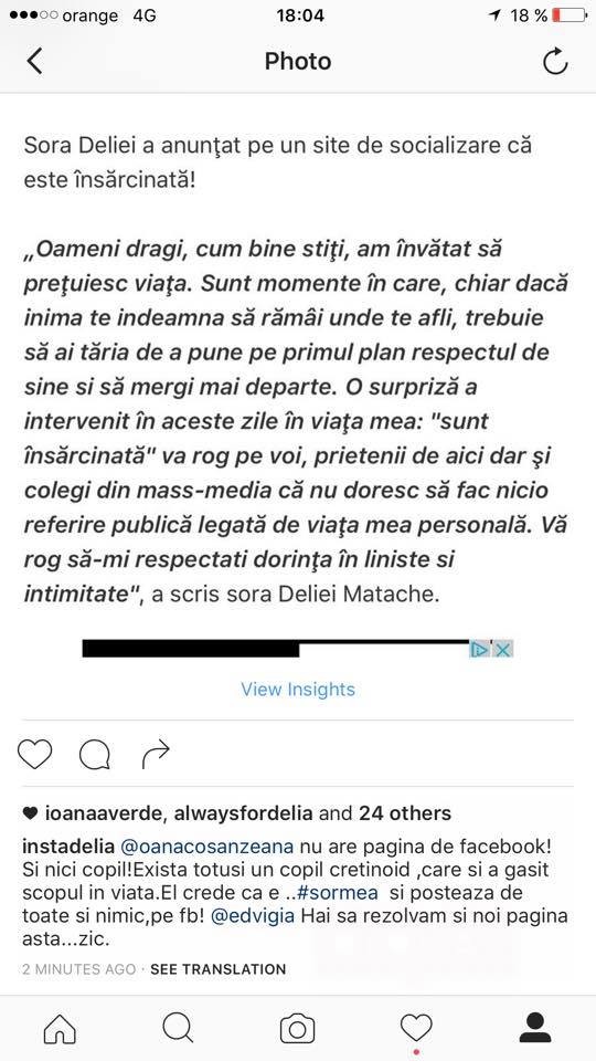 ora Deliei, victima escrocilor. Fals. Oana nu are cont de Facebook și nici copil