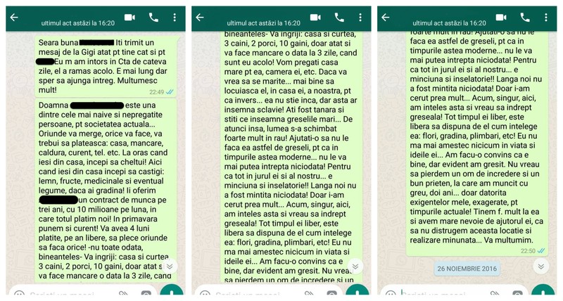 SMS trimis de Gigi Marian Osoloș și Corina Tiron mamei Alinei