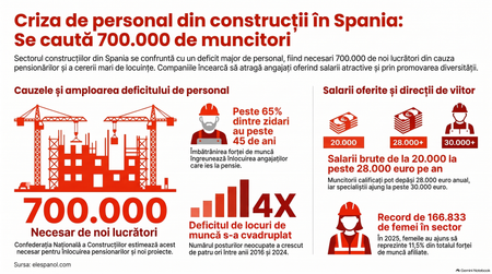 Spania are nevoie de aproximativ 700.000 de lucrători în construcții / Infografic realizat cu ajutorul AI