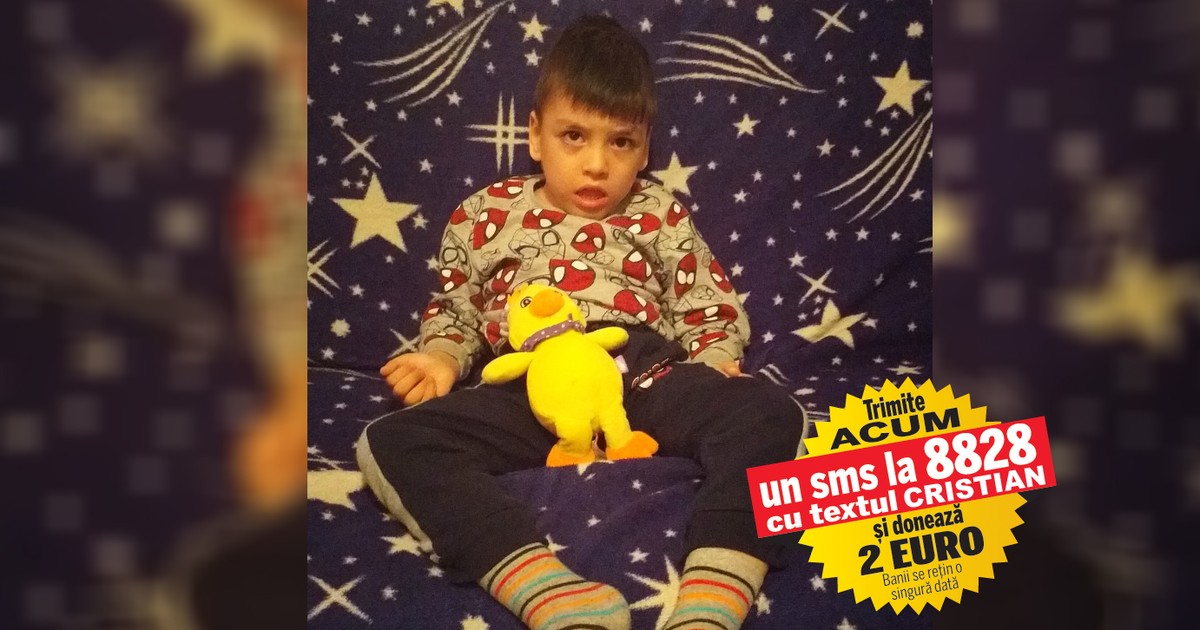 Cristian are patru anișori, dar nu vorbește și nu merge. Copilașul, care suferă de paralizie cerebrală și tetrapareză spastică, are nevoie de 40.000 de euro pentru a se trata în Thailanda