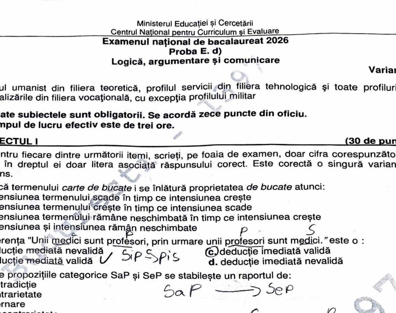 Subiecte Logică la Bac 2026. Baremul de corectare a fost publicat