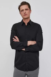 Guess Cămașă bărbați, culoarea negru, cu guler clasic, slim