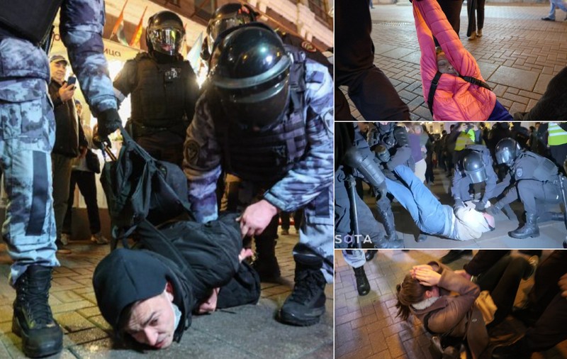 Imagini cu intervențiile brutale ale polițiștilor ruși asupra protestatarilor care se opun războiului. Femeie bătută de trei agenți - VIDEO