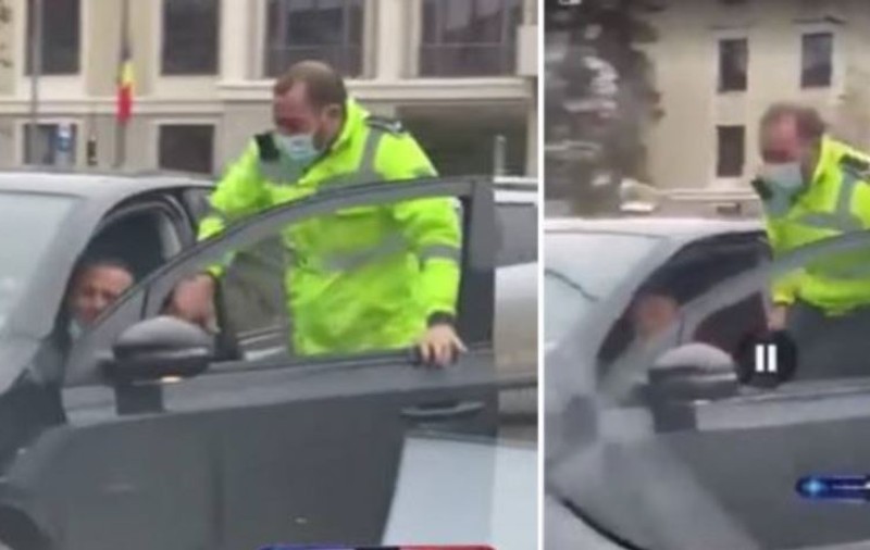 VIDEO | Scenă ca-n filme: un polițist a sărit în mașina șoferului care încerca să fugă