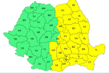 Cod galben ger 1-2 februarie cuprinde Moldova Dobrogea Muntenia estul si sud-estul Transilvaniei Foto: ANM