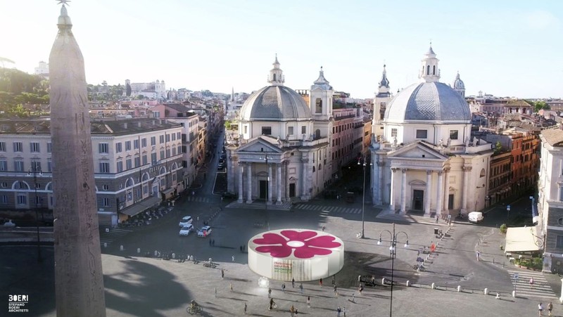 O randare cu felul în care ar trebui să arate pavilioanele temporare montate în piețele din orașele italiene FOTO Hepta