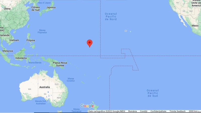 Insulele Marshall se află în Oceanul Pacific, între Australia și Hawaii. Foto: captură Google Maps