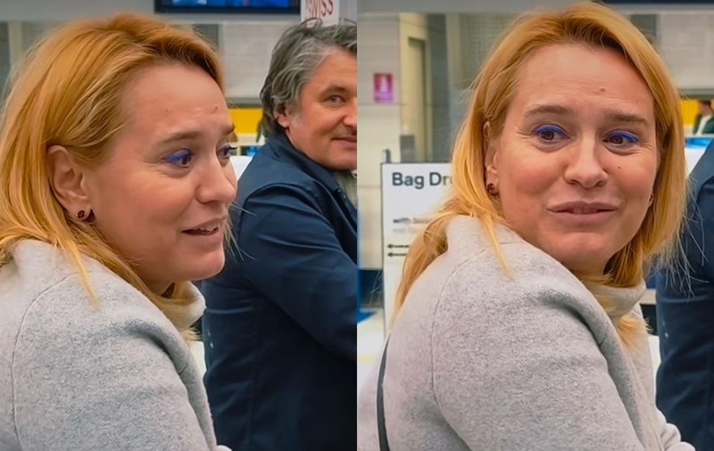 Andreea Esca, filmată pe aeroport cântând imnul Rapidului, înainte de zborul spre Dubai VIDEO