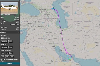 Avionul lui Kadîrov a zburat spre Emirate pe 26 februarie.