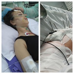 Andrada Voicu, pe patul de spital, la scurt timp după accident.
