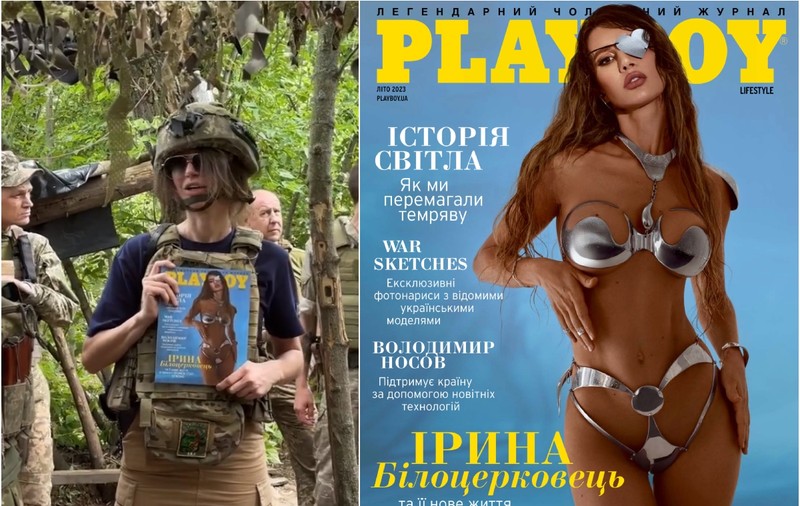 Soția unui politician ucrainean, care și-a pierdut un ochi într-o tentativă de asasinat a rușilor, pe coperta primului număr Playboy apărut în Ucraina de la începutul războiului