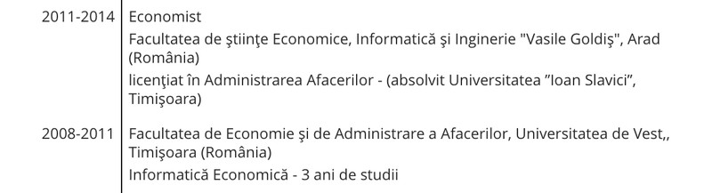 Extras din CV-ul lui Pavel Popescu de pe site-ul Camerei Deputaților