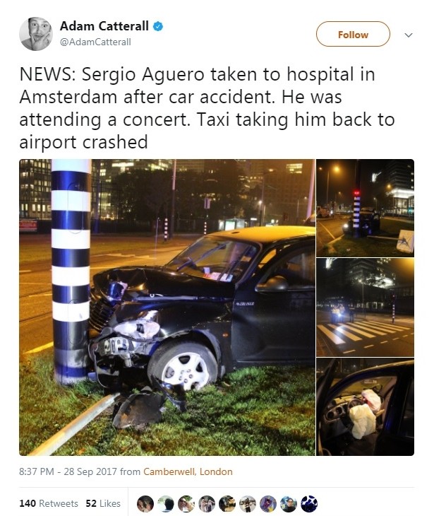 Kun Aguero era într-un taxi care s-a „pupat” cu un stâlp