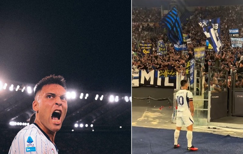 Lautaro Martinez, jucătorul lui Inter Milano, se bucură după ce a înscris un gol