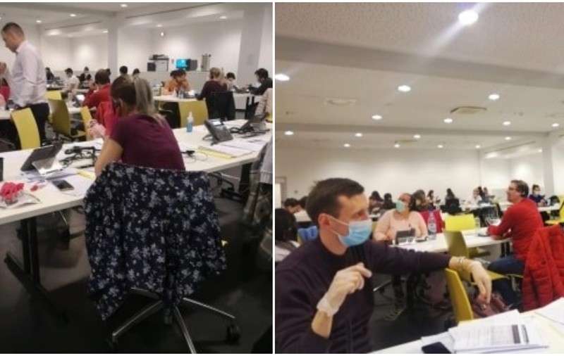 Imaginile din call center-ul de pe Arena Națională: zeci de medici rezidenți, puși să muncească unul lângă altul