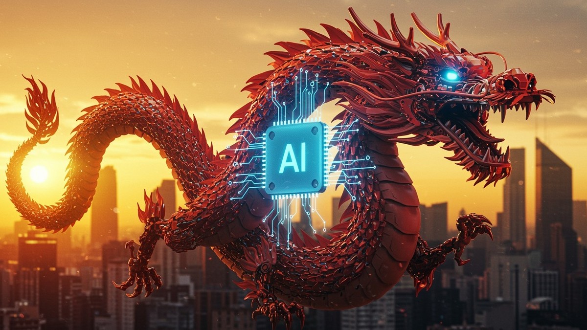 Dragon chinezesc cu un chip AI