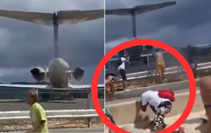 Turiști aruncați în apă de suflul unui avion, pe o plajă din Caraibe | VIDEO