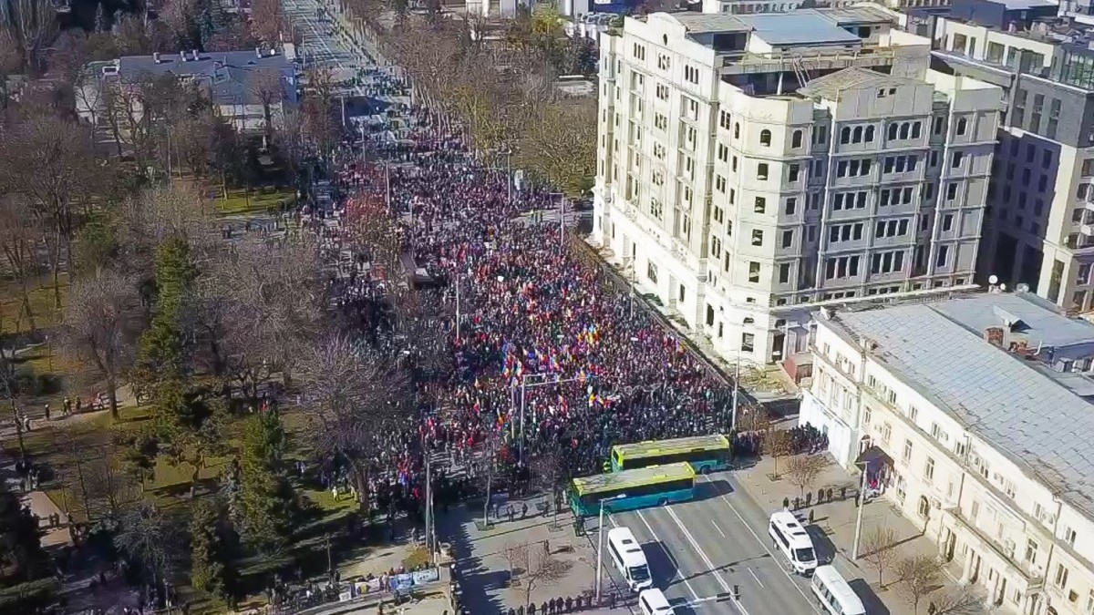 Protestul de la Chișinău, de duminică, 12 martie, văzut din dronă. Foto: TV8 Moldova