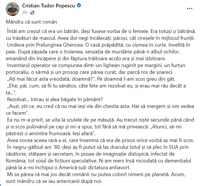 foto: Captură Facebook Cristian Tudor Popescu