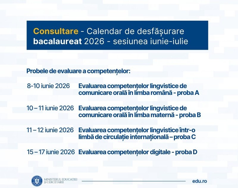 Când vor avea loc examenele de BAC și Evaluare Națională în 2026: Ministerul Educației a publicat proiectele de ordin