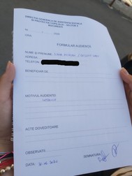 Reporterilor Libertatea li s-a cerut să completeze un formular de audiență pentru a discuta cu directorul DGASPC Sector 4