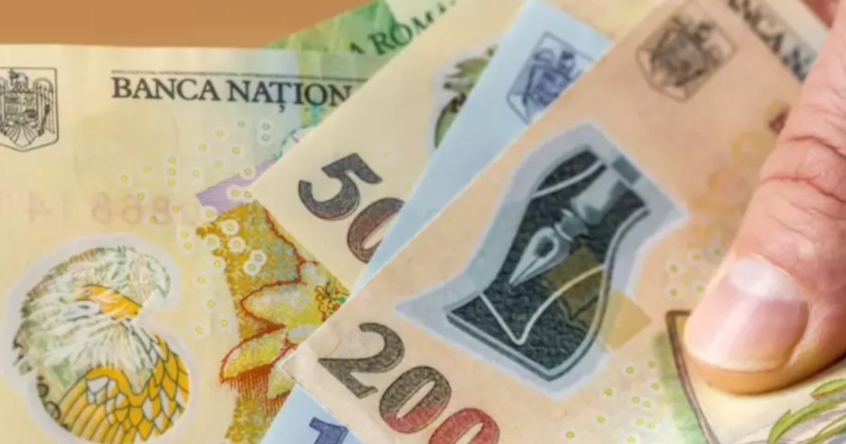 O persoană care ține în mână bancnote în lei