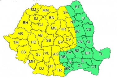 Codul galben de ploi torențiale este valabil în intervalul 24 august ora 10.00-24 august ora 21.00